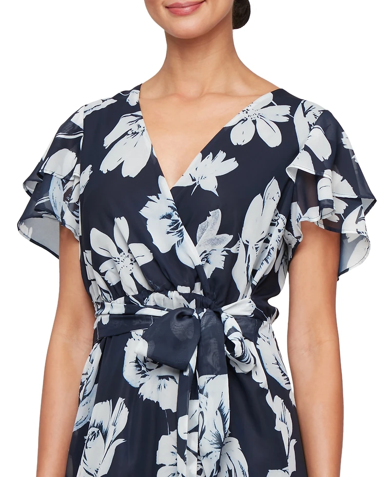 Sl Fashions Women's Flutter-Sleeve High-Low Dress