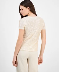 Anne Klein Petite Crewneck Short-Sleeve Sequin T-Shirt