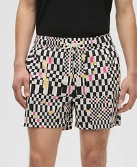 Mode of One Men's Mixed Check Regular-Fit Printed Swim Trunks, Exclusively at Macy's