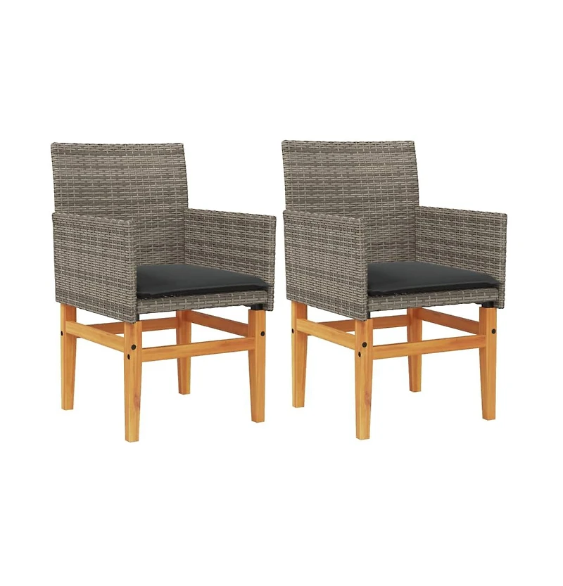 vidaXL Patio Chairs with Cushions 2 pcs Gray Poly Rattan&Solid Wood