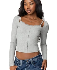Edikted Womens Josi Layered Ribbed Top