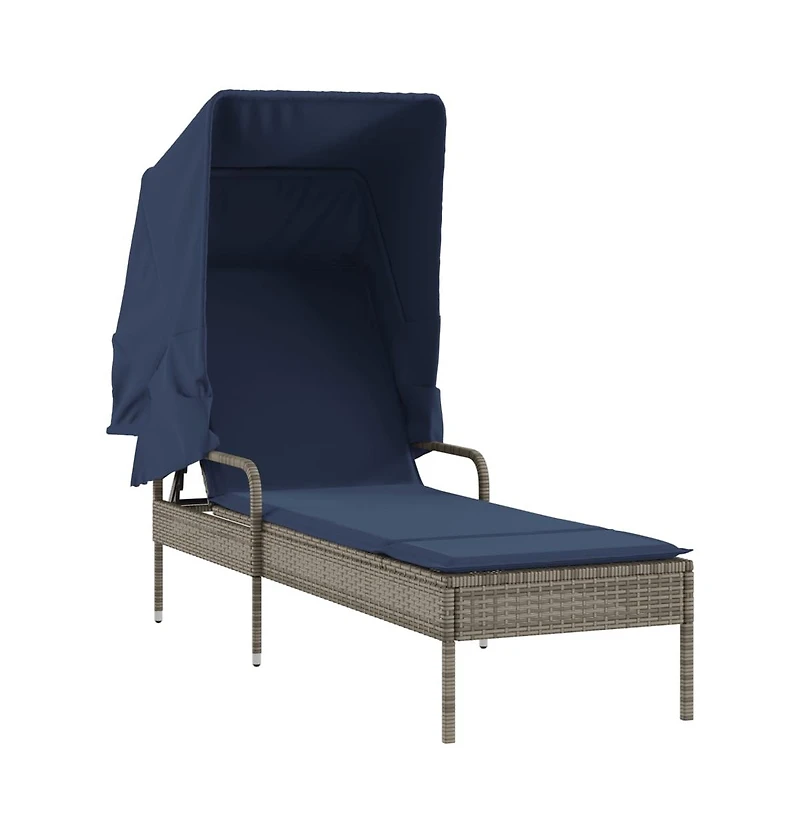 Sun Lounger with Canopy and Table Gray Poly Rattan