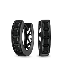 Bling Jewelry Invisible Cut Channel Set Cz Hoop Earrings Black White Huggie Kpop Silver