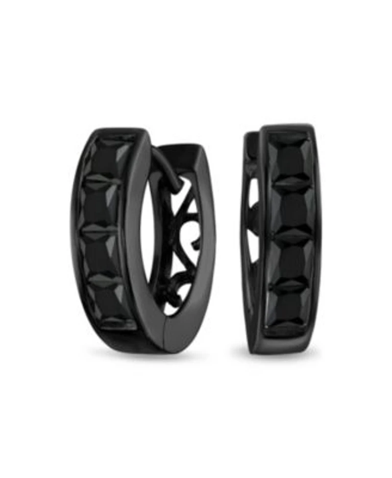 Bling Jewelry Invisible Cut Channel Set Cz Hoop Earrings Black White Huggie Kpop Silver