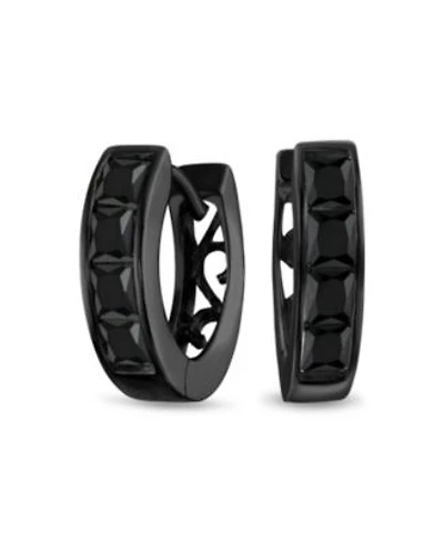 Bling Jewelry Invisible Cut Channel Set Cz Hoop Earrings Black White Huggie Kpop Silver