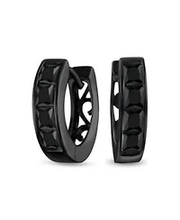 Bling Jewelry Invisible Cut Channel Set Cz Hoop Earrings Black White Huggie Kpop Silver