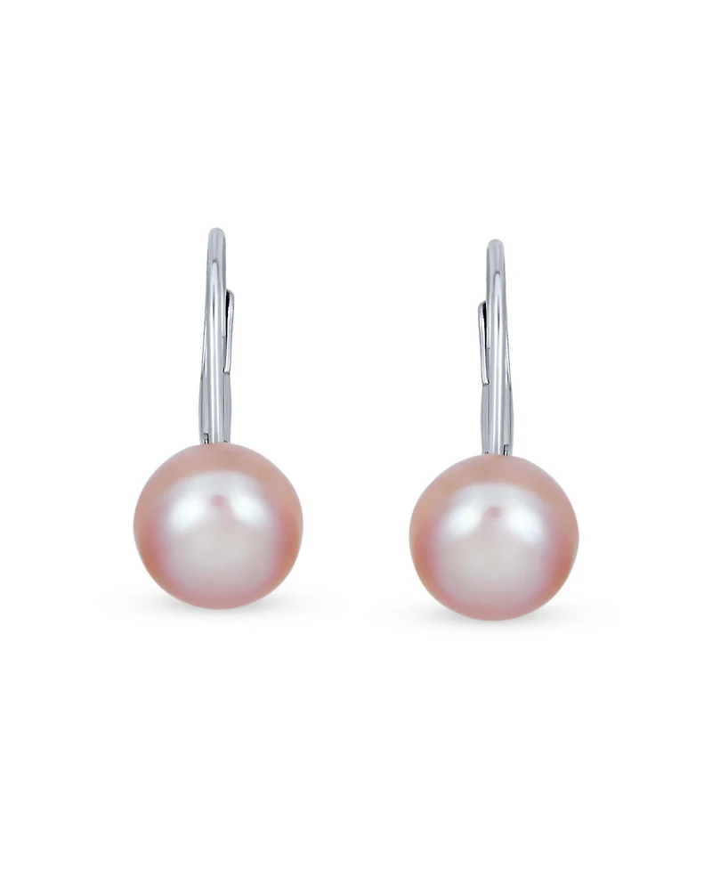 Bling Jewelry Simple Iridescent Peacock Freshwater Cultured Pearl Round Drop Ball Earrings Sterling Silver