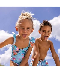 Snapper Rock Little Girls Kaleido Fish Sustainable Frill Swimsuit