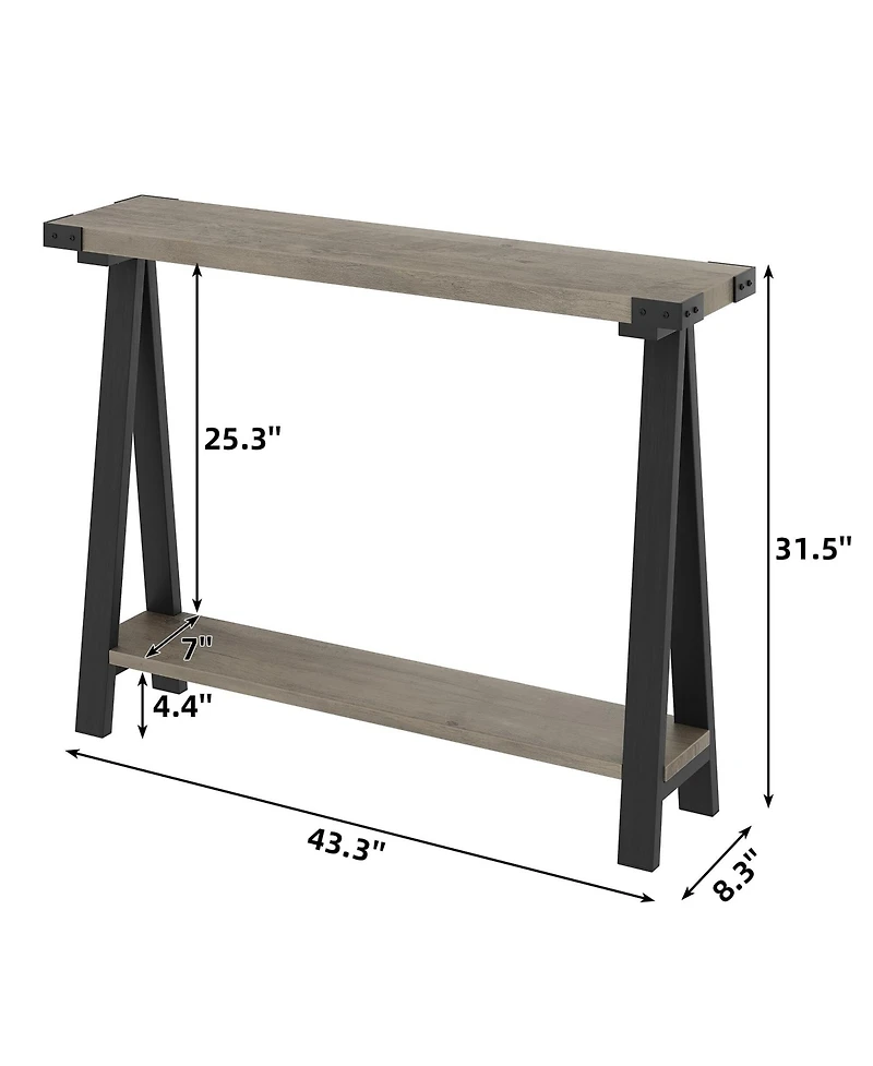 gaomon Farmhouse Entryway Table, Narrow Sofa Table with Open Storage Shelf, Metal Frame Skinny Console Table with V-Shaped Leg Design, Behind Couch Ta