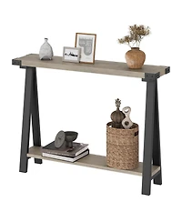 gaomon Farmhouse Entryway Table, Narrow Sofa Table with Open Storage Shelf, Metal Frame Skinny Console Table with V-Shaped Leg Design, Behind Couch Ta