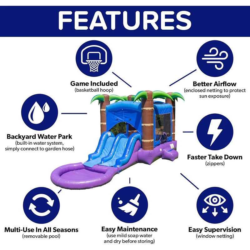 HeroKiddo Enchanted Forest Commercial Grade Bounce House Water Slide with Splash Pool for Kids and Adults (with Blower), Basketball Hoop, Outdoor Indo