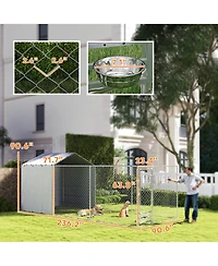 PawHut Large Outdoor Dog Kennel w/ Cover Rotating Bowls 19.7' x 7.5' x 7.5'