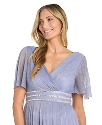 R & M Richards Women's Tiered Rhinestone-Waist Pleated Gown