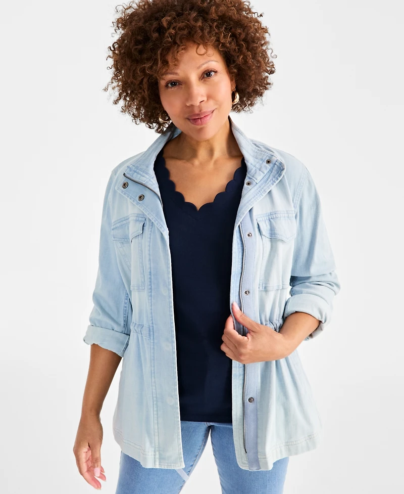 Style & Co Women's Cotton Scalloped V-Neck Sleeveless Top, Exclusively at Macy's