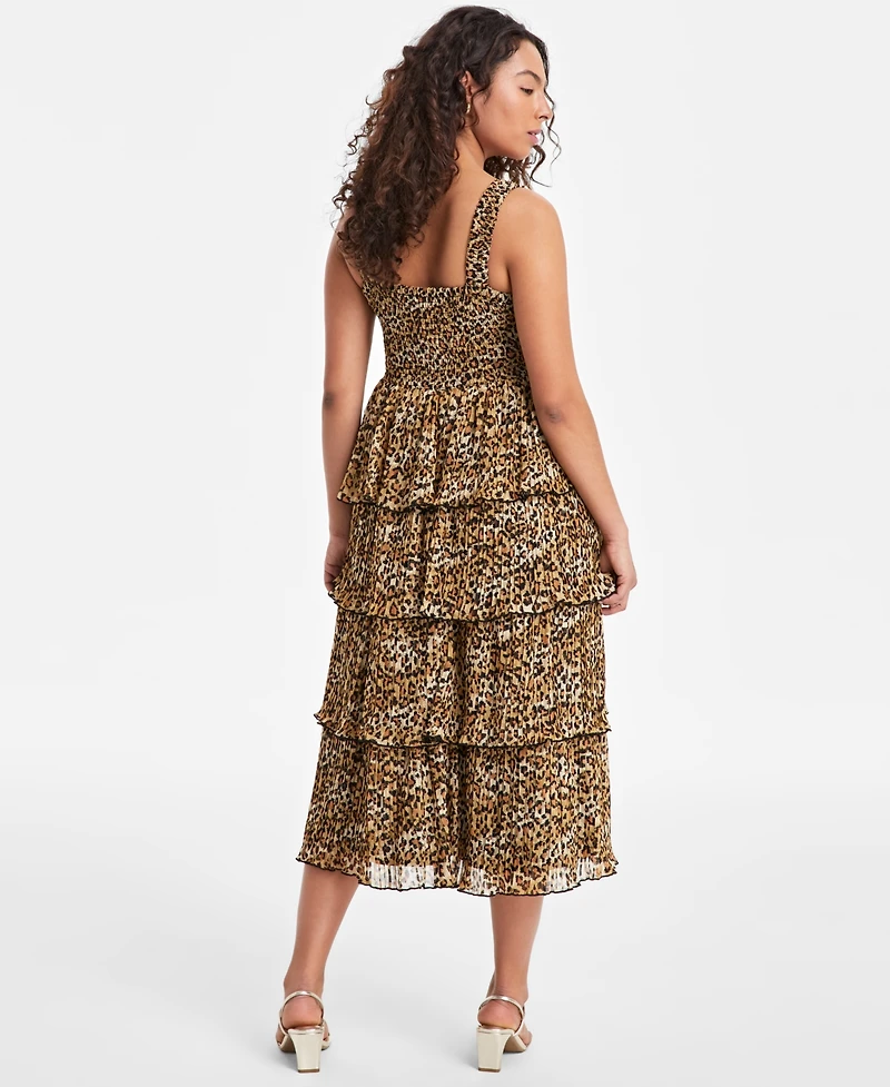 On 34th Women's Printed Smocked Ruffle-Tiered Midi Dress