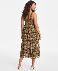 On 34th Women's Printed Smocked Ruffle-Tiered Midi Dress