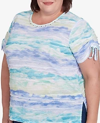 Alfred Dunner Plus Tied Short Sleeves Watercolor Top