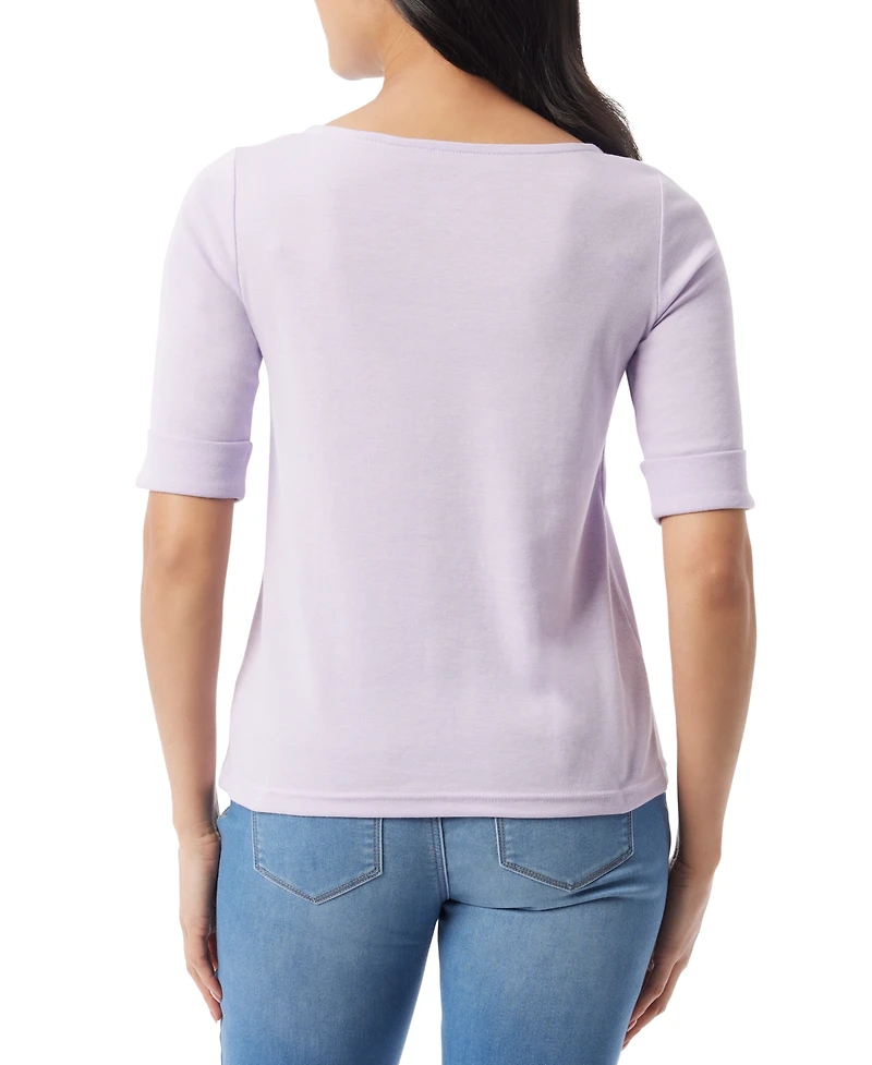Gloria Vanderbilt Women's Alanis Boat Neck Elbow-Sleeve T-Shirt
