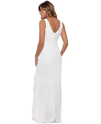 Betsy & Adam Petite Ruffled High-Low Mermaid Gown