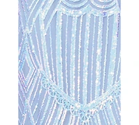 Blondie Nites Juniors' Sequin-Mesh Floor-Sweeping Corset Gown