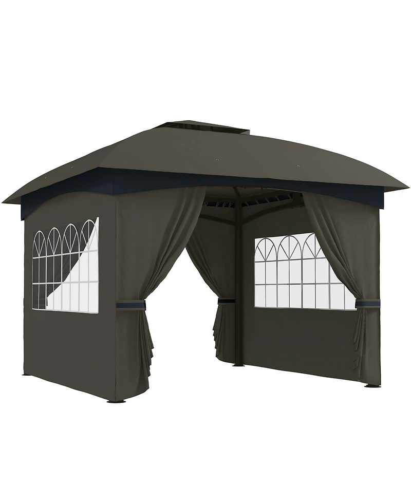 Outsunny 11' x 11' Outdoor Gazebo with Curtains, Church Windows,