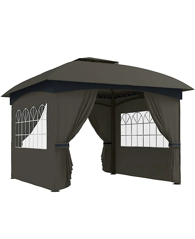 Outsunny 11' x 11' Outdoor Gazebo with Curtains, Church Windows,