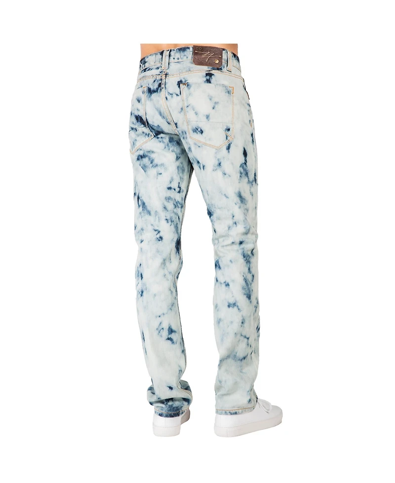 Level 7 Men's Abstract Bleached Wash Slim Straight Premium Jeans