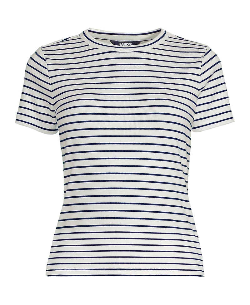 Lands' End Women's Drapey Rib Fitted Short Sleeve T-Shirt