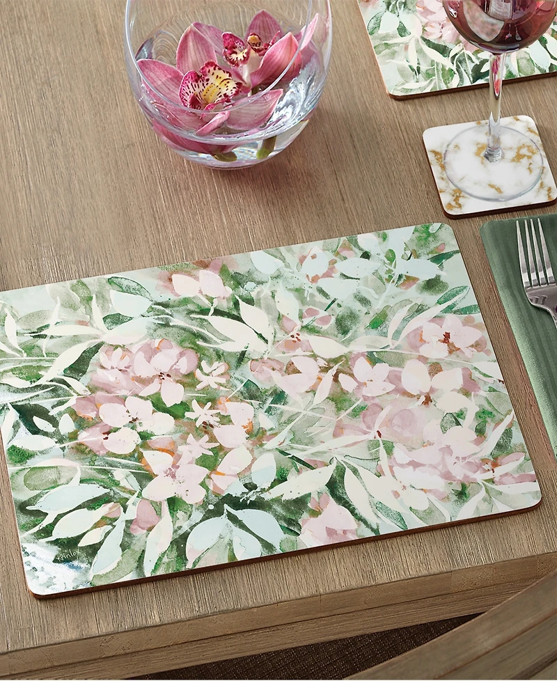 CounterArt Blushing Summer Hardboard Cork Placemats, Set of 4