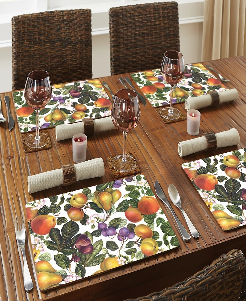 CounterArt Fruit Blossoms Hardboard Cork Placemats, Set of 4