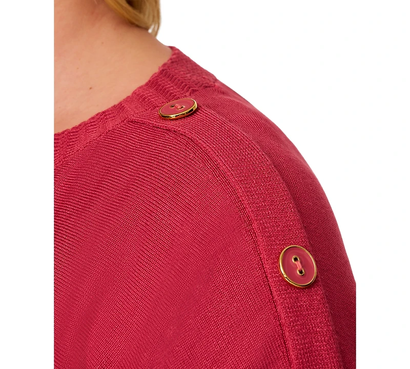 Melissa Paige Plus Zigzag-Trim Button-Shoulder Sweater, Exclusively at Macy's