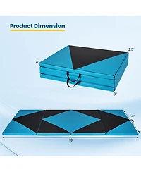 4-Panel Pu Leather Folding Exercise Gym Mat with Hook and Loop Fasteners-Black & Turquoise