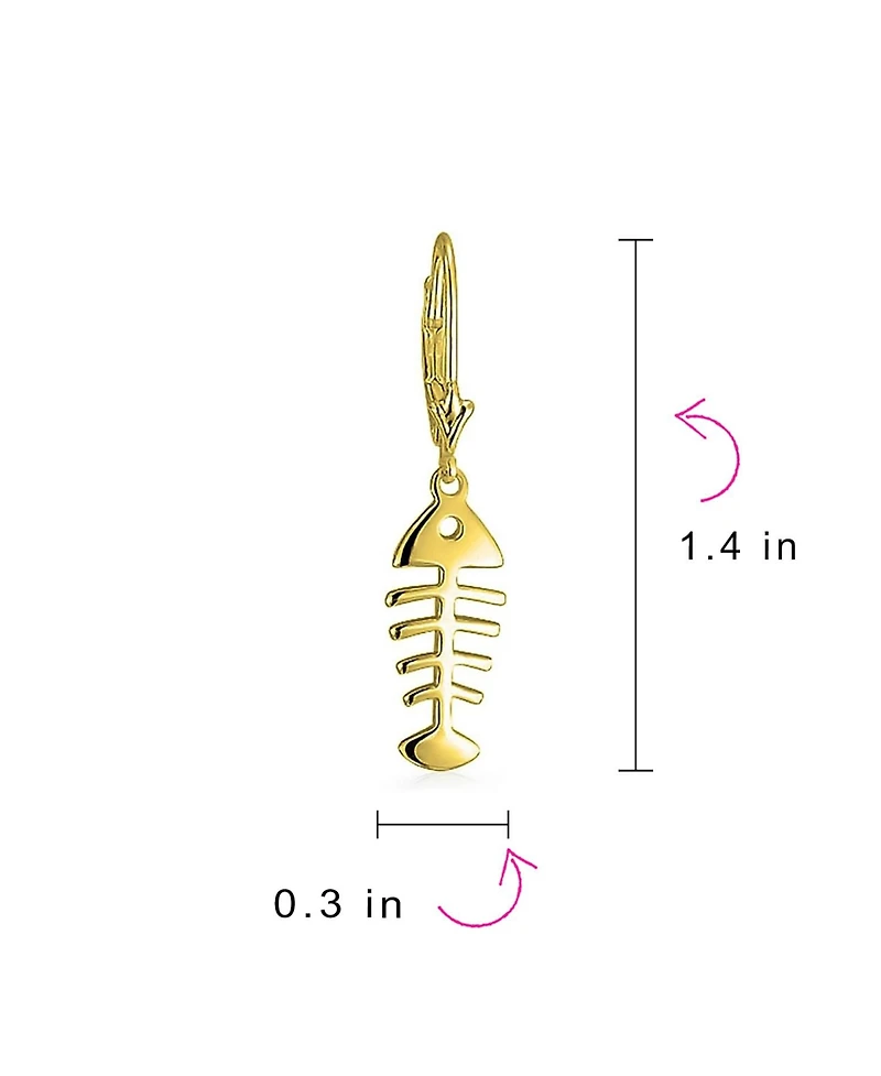 Bling Jewelry Nautical Ocean Lever back Dangle Earrings Fishbone 14K Gold Plated Sterling Silver