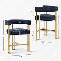 25'' Counter Height Stool with Gold Metal Legs, Chenille Upholstery, Curved Back and Armrest, 1 Unit-Maison Boucle