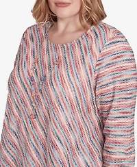 Alfred Dunner Plus Size Free Spirit Diagonal Space Dye Top with Necklace