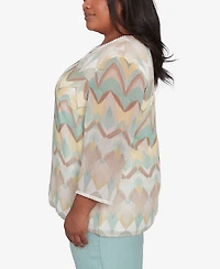 Alfred Dunner Plus Size Kensington Gardens Chevron Textured V-Neck Top