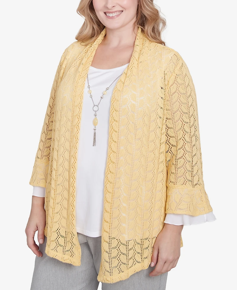Alfred Dunner Plus Dress Code Two One Pointelle Knit Top with Necklace