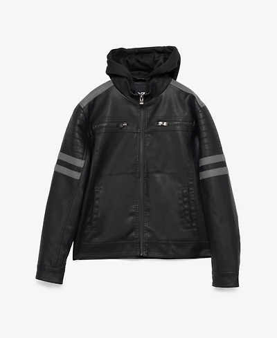 Xray Boys Hooded Moto Pu Leather Jacket With Lining