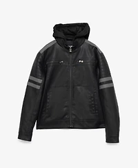 Xray Boys Hooded Moto Pu Leather Jacket With Lining