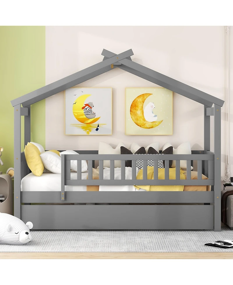 Wooden House Bed for Playful and Functional Kids' Bedroom Design