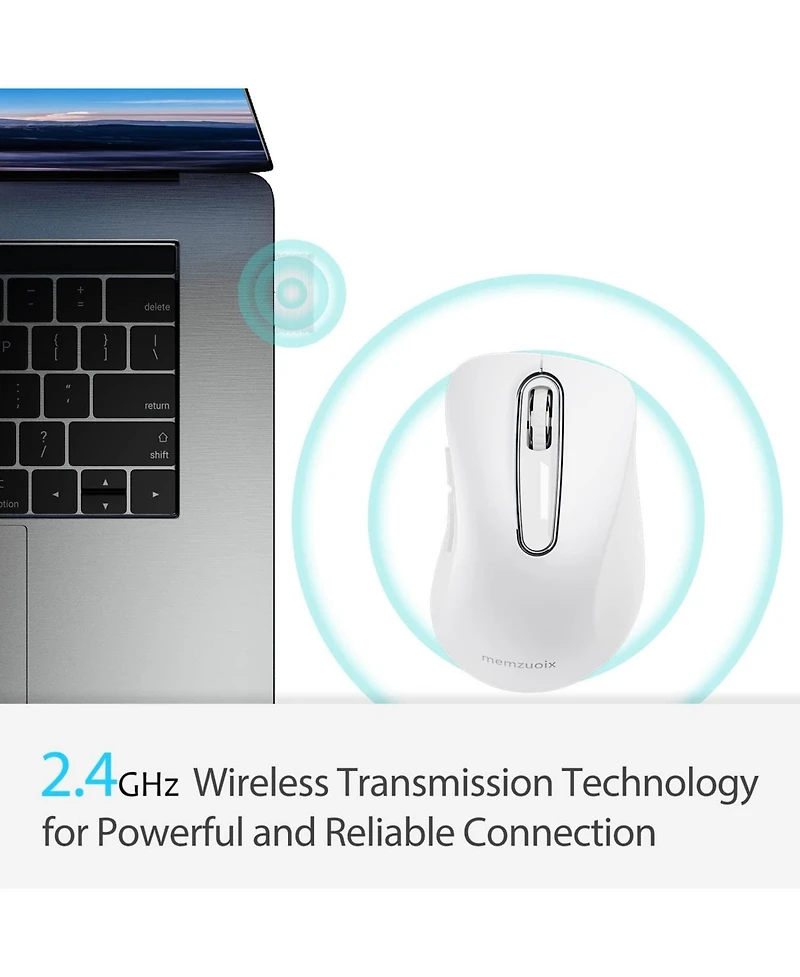 memzuoix 2.4G Wireless Mouse,Ergonomic Mouse Pad with Wrist Support for Laptop, Pc, Desktop, MacBook(White Mouse + Pad)