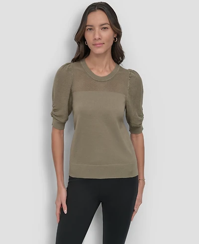 Dkny Women's Mesh Puff-Sleeve Sweater