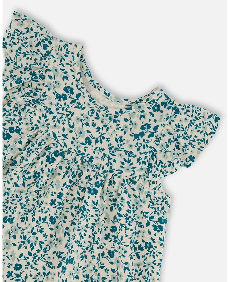 Deux par Deux Baby Girls Printed Organic Cotton Dress Small Turquoise Flowers