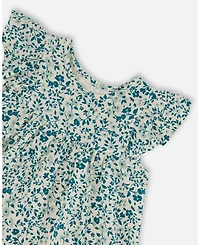 Deux par Deux Baby Girls Printed Organic Cotton Dress Small Turquoise Flowers