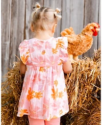 Deux par Deux Toddler Girls Printed Tunic And Solid Leggings Set Pink And Coral Flowers - Toddler|Child