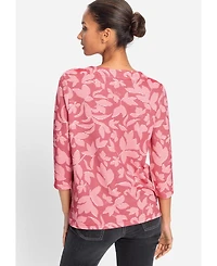 Olsen Women's Floral Rib Knit Jersey Top