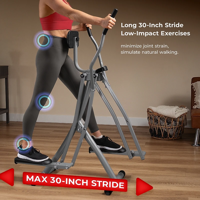 Sunny Health & Fitness Air Walker Lightweight Manual Elliptical, Low-Impact 30-Inch Stride Glider Machine, Free SunnyFit App w/ Bluetooth