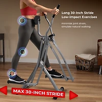 Sunny Health & Fitness Air Walker Lightweight Manual Elliptical, Low-Impact 30-Inch Stride Glider Machine, Free SunnyFit App w/ Bluetooth