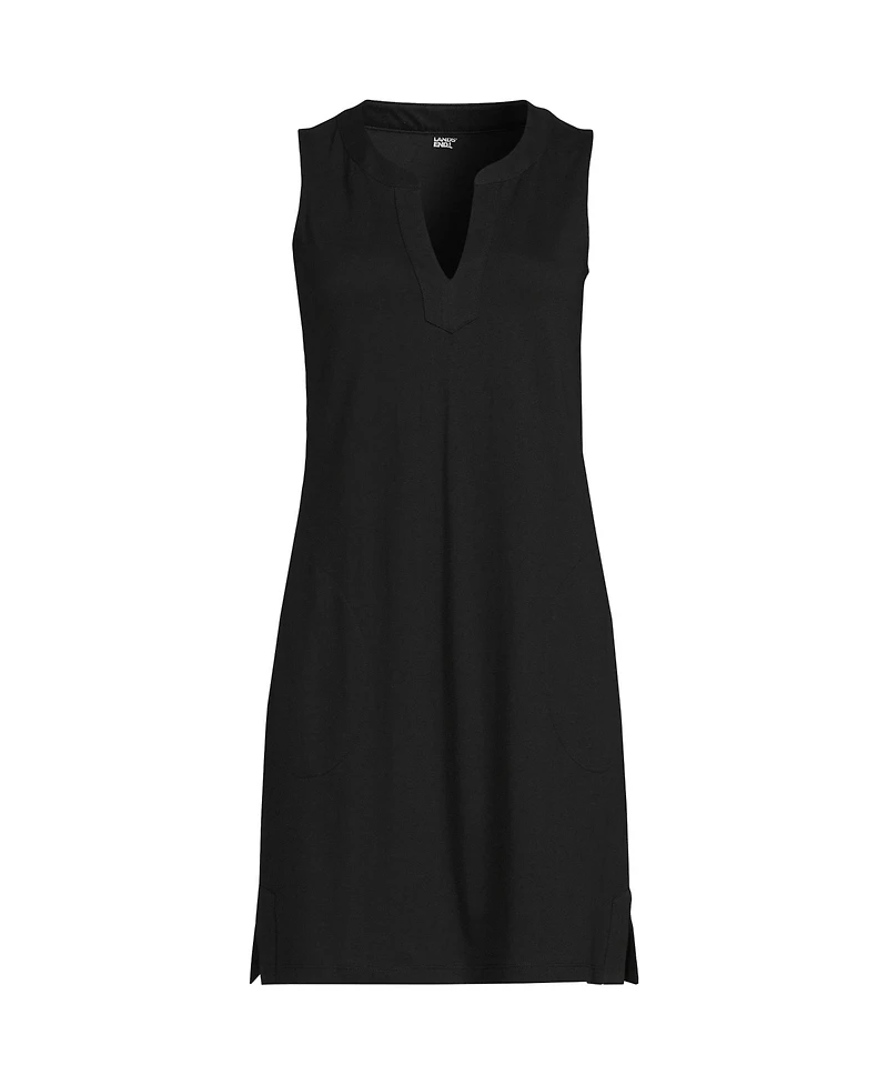 Lands' End Women's Tall Cotton Jersey Notch Neck Dress