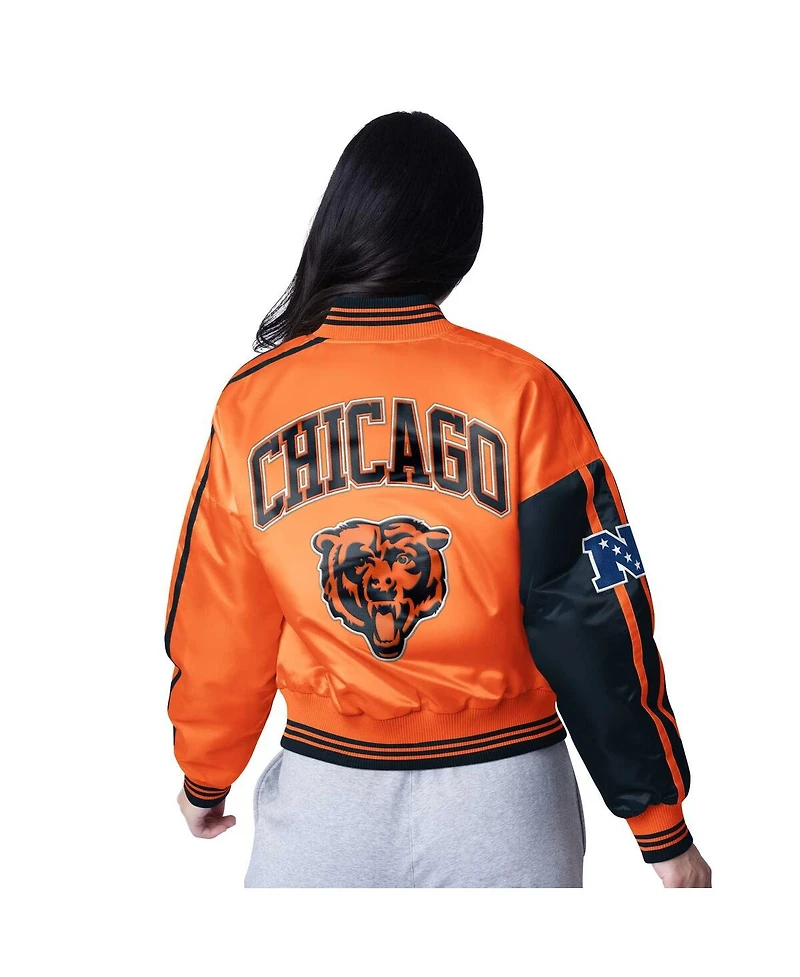 Starter Women's Navy/Orange Chicago Bears Zone Blitz Cropped Full-Snap Satin Jacket